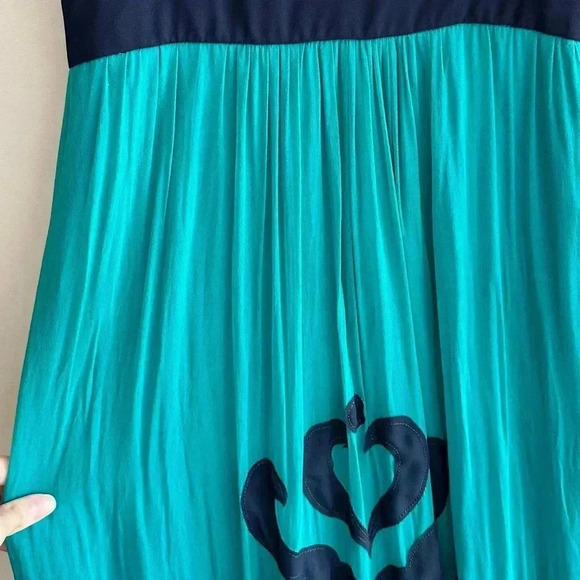 Miss Sixty Teal and Navy Blue Silk Gown Maxi Floral Dress, Size 4 - Picture 15 of 15